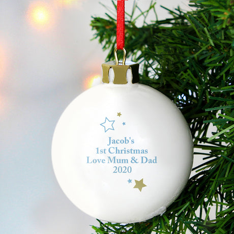 My 1st Christmas Bauble Blue & Glitter - Personalised