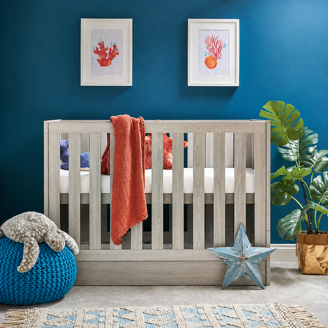 Nika Mini Cot Bed + Under Drawer - Grey Wash