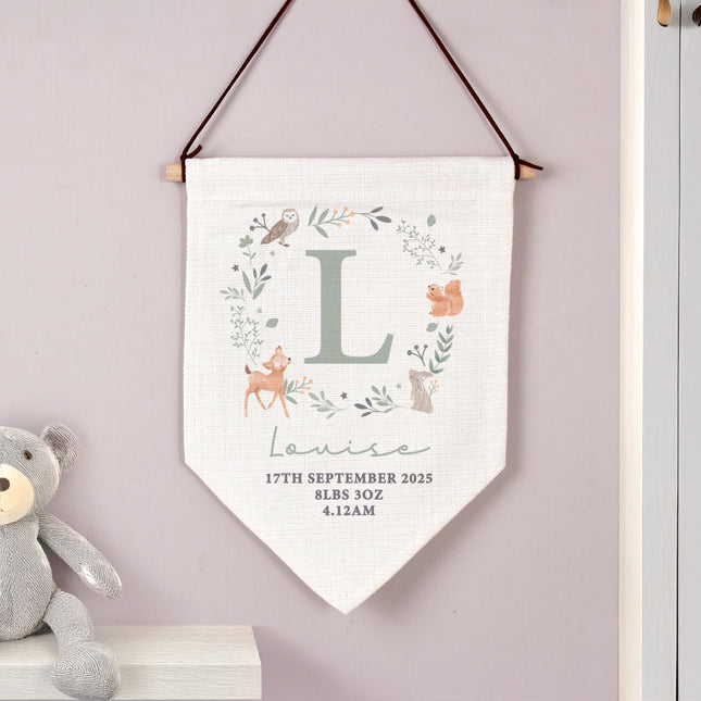 Personalised Baby Wall Art Banner - Woodland Animal