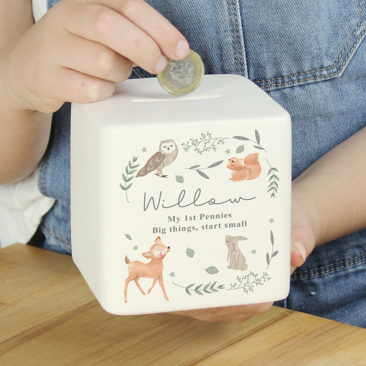 Personalised Ceramic Money Box - Woodland Animal