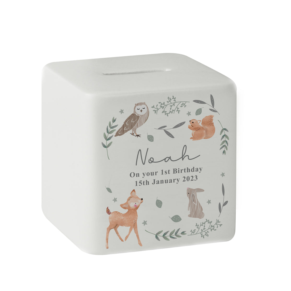 Personalised Ceramic Money Box - Woodland Animal