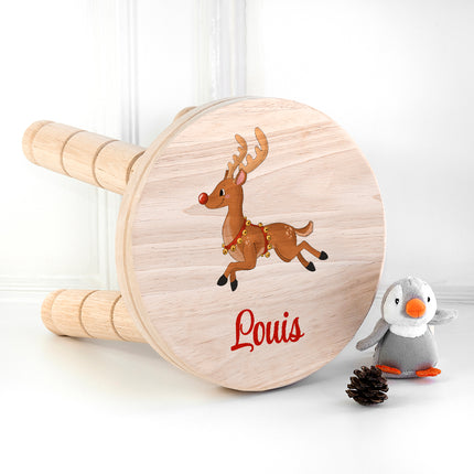 Christmas Reindeer Wooden Stool - Personalised