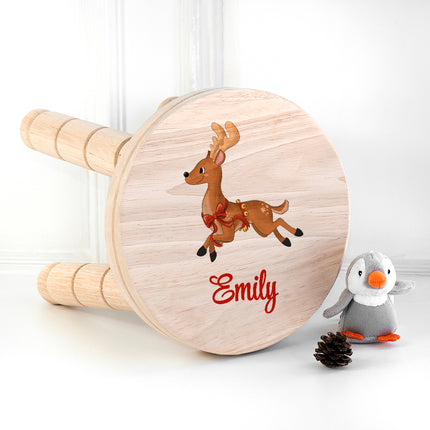 Christmas Reindeer Wooden Stool - Personalised