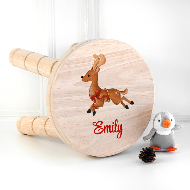 Christmas Reindeer Wooden Stool - Personalised
