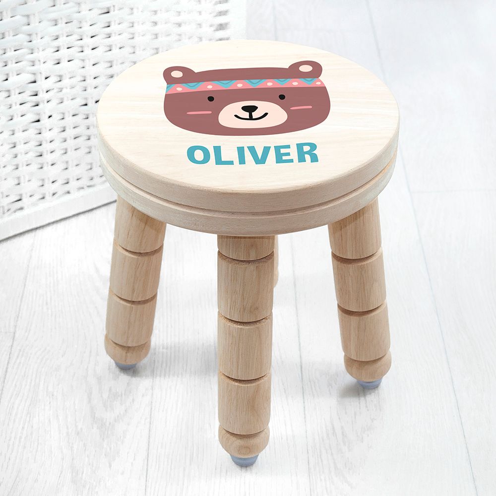 Cute Bear Wooden Stool - Personalised