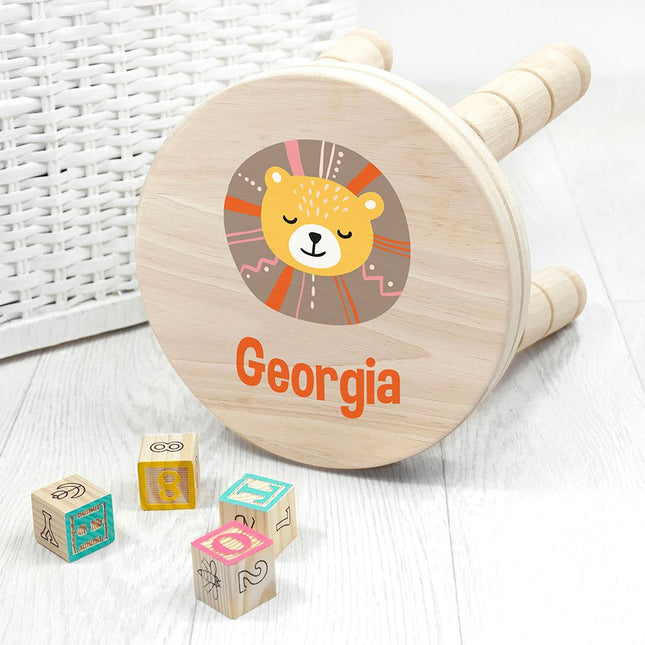 Cute Lion Wooden Stool - Personalised