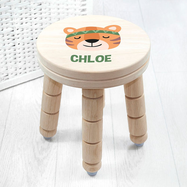 Cute Tiger Wooden Stool - Personalised