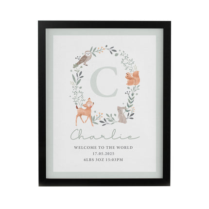 Personalised Initial Print in Frame - Woodland Animal