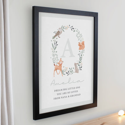 Personalised Initial Print in Frame - Woodland Animal