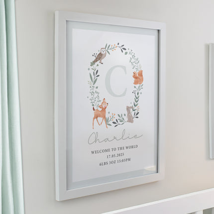 Personalised Initial Print in Frame - Woodland Animal