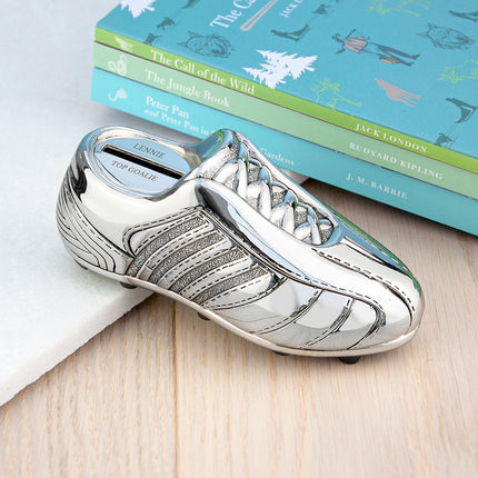 Football Boot Money Box - Silver Plated - Personalised