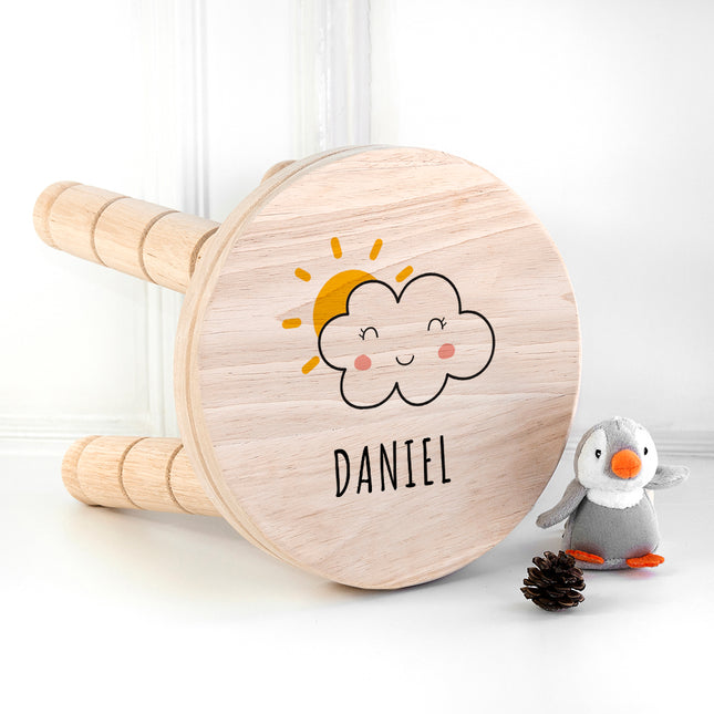 Smiling Cloud Wooden Stool - Personalised
