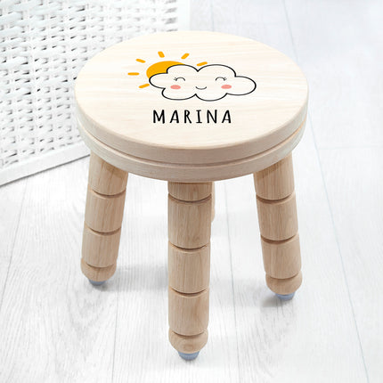 Smiling Cloud Wooden Stool - Personalised