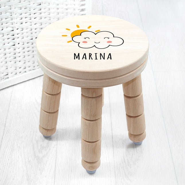 Smiling Cloud Wooden Stool - Personalised
