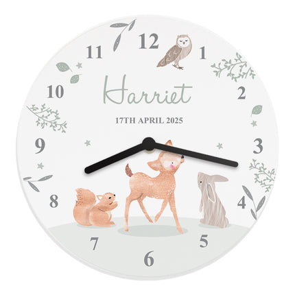 Personalised Wall Clock - Woodland Animal