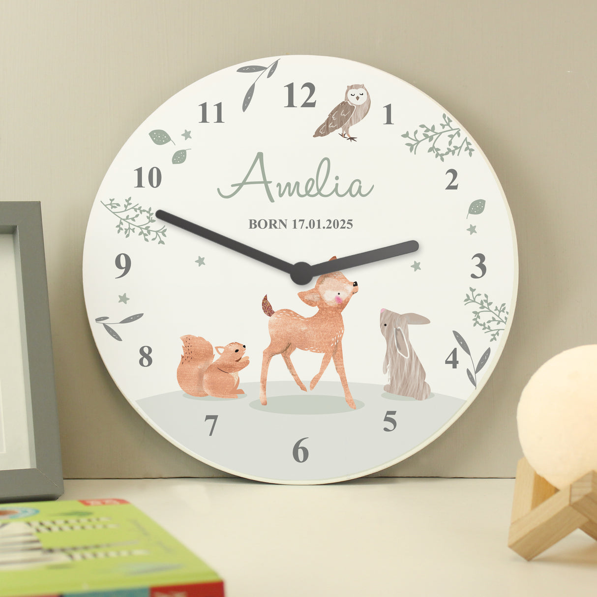 Personalised Wall Clock - Woodland Animal