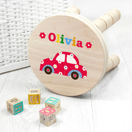 Cute Car Wooden Stool - Personalised