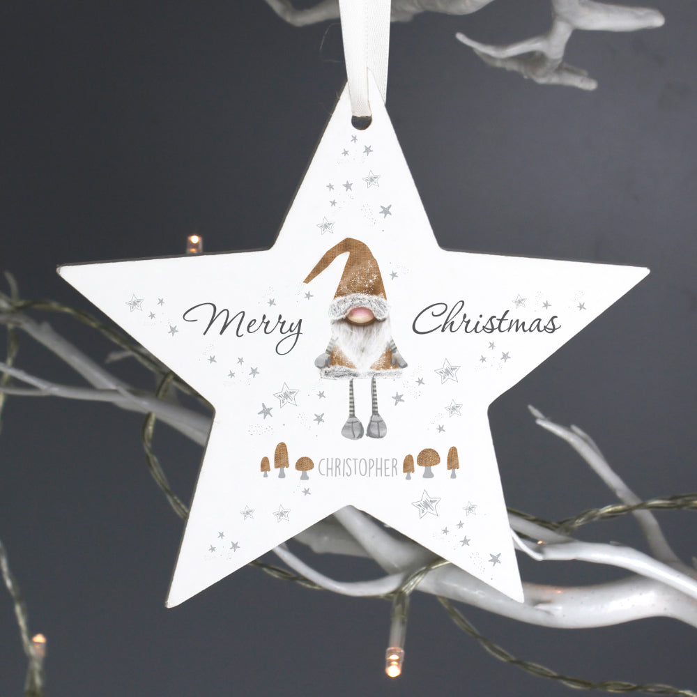 Personalised Gonk Wooden Star Decoration