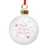 My 1st Christmas Bauble Pink & Glitter - Personalised