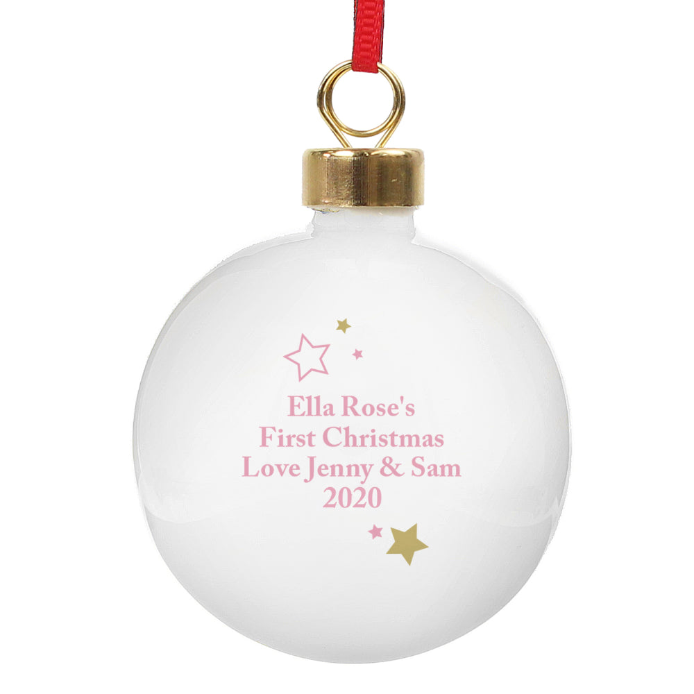 My 1st Christmas Bauble Pink & Glitter - Personalised