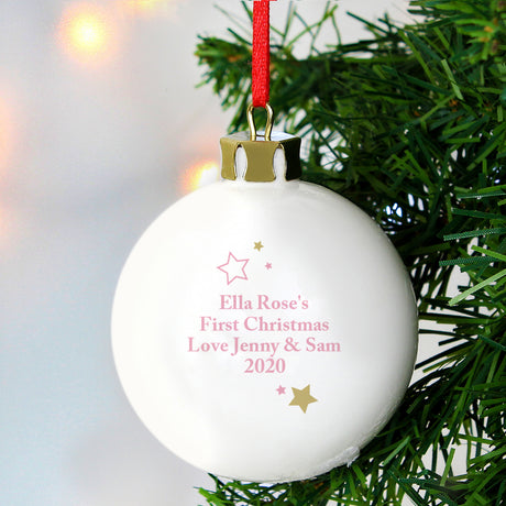 My 1st Christmas Bauble Pink & Glitter - Personalised