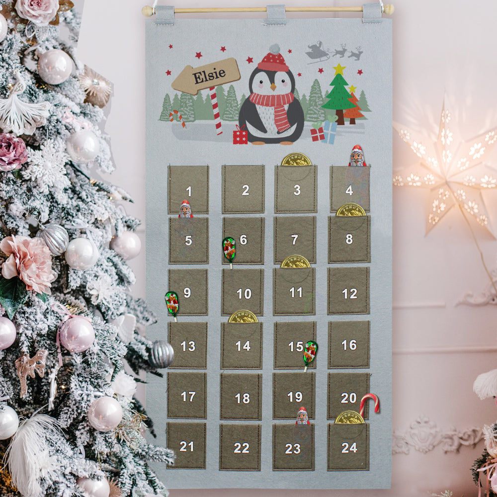 Penguin Pocket Felt Advent Calendar - Personalised