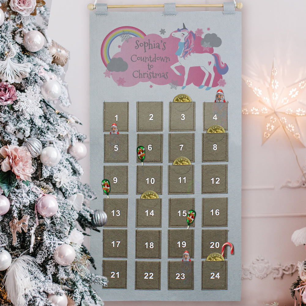 Unicorn Pocket Felt Advent Calendar - Personalised