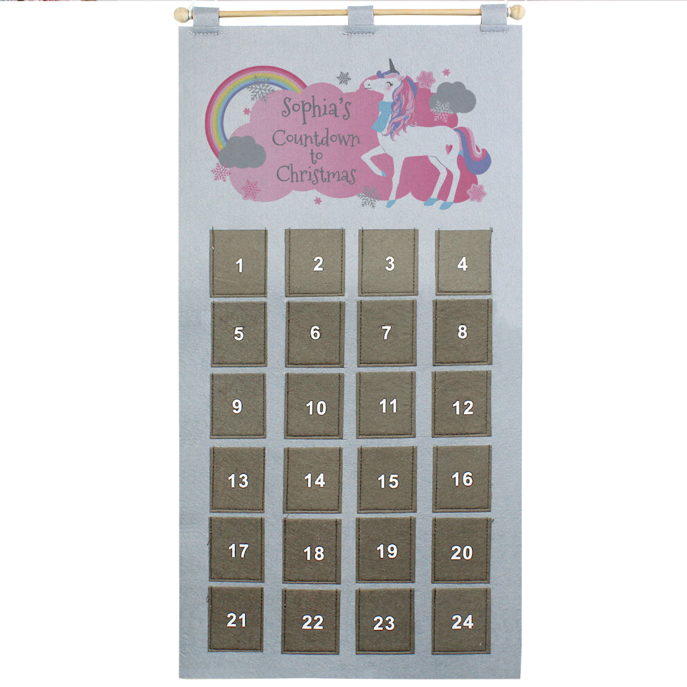 Unicorn Pocket Felt Advent Calendar - Personalised