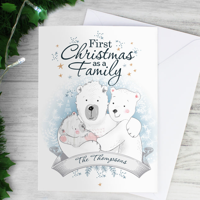 Polar Bear First Christmas as a Family Card - Personalised
