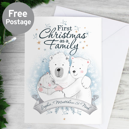 Polar Bear First Christmas as a Family Card - Personalised