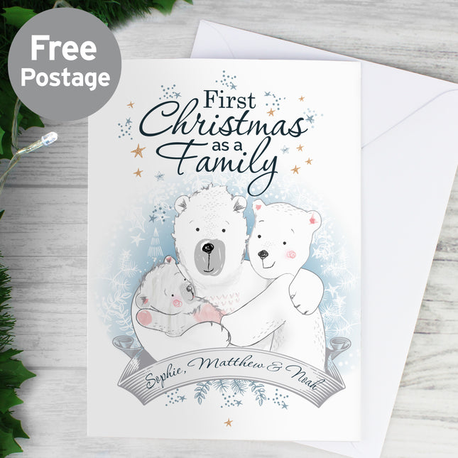Polar Bear First Christmas as a Family Card - Personalised
