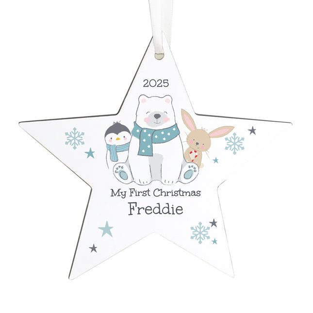 Polar Bear Christmas Star Decoration - Personalised