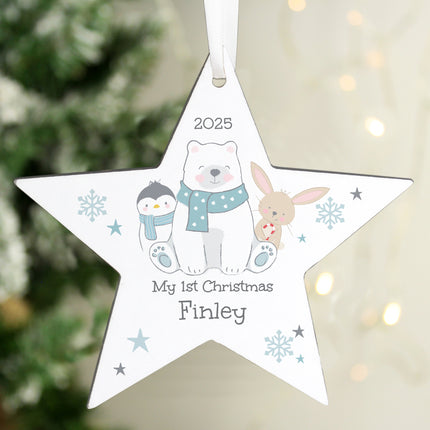 Polar Bear Christmas Star Decoration - Personalised