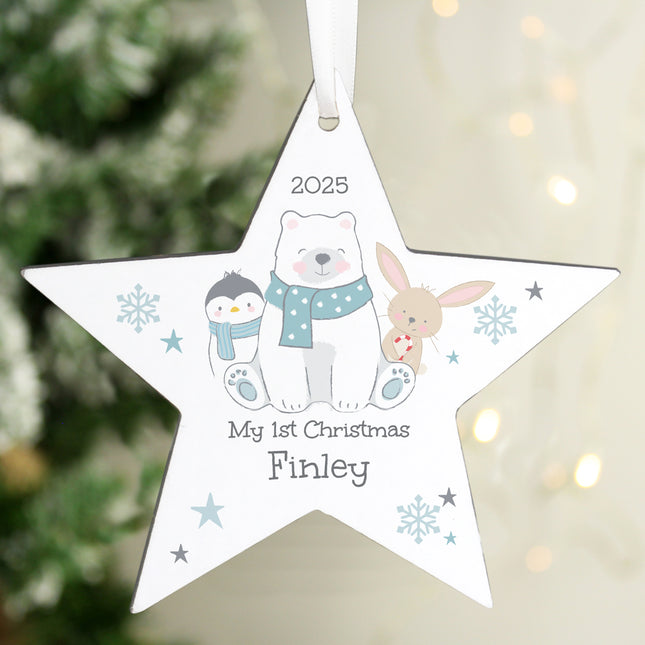 Polar Bear Christmas Star Decoration - Personalised
