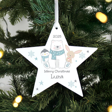 Polar Bear Christmas Star Decoration - Personalised