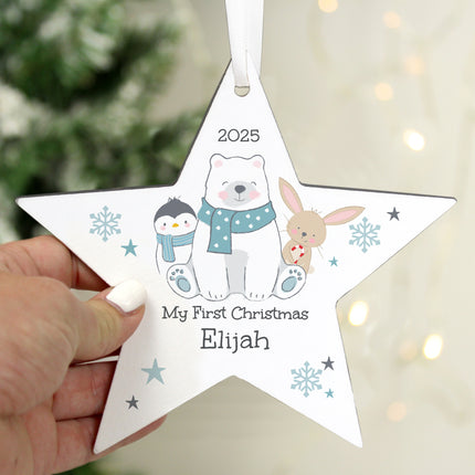 Polar Bear Christmas Star Decoration - Personalised