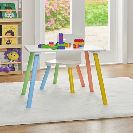 Rainbow Table & Chair Set + Bookshelf - White & Blue
