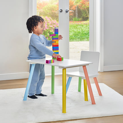 Rainbow Table & Chair Set + Bookshelf - White & Blue