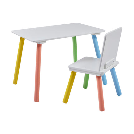 Rainbow Table & Chair Set + Bookshelf - White & Pink