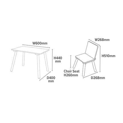Rainbow Table & Chair Set + Bookshelf - White & Pink