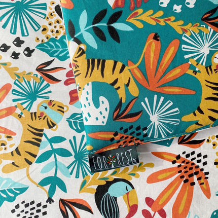 FORREST 3 Piece Reversible Cot Bed Set – Organic Cotton Baby Bedding - Rainforest