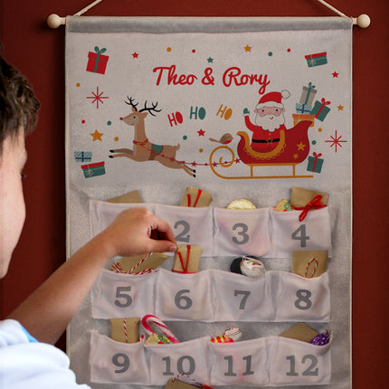 Santa Sleigh Pocket Advent Calendar - Personalised