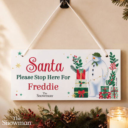 The Snowman Christmas Wishes Santa Stop Here Sign