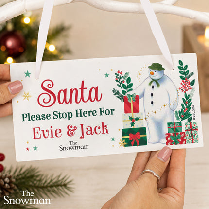 The Snowman Christmas Wishes Santa Stop Here Sign