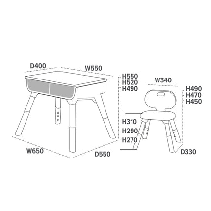 Scandi Height Adjustable Table and Chair Set