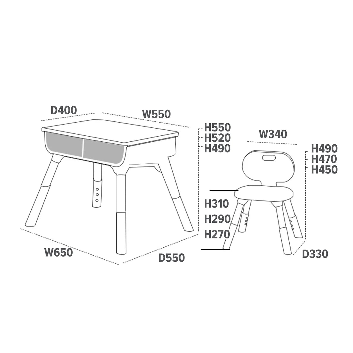 Scandi Height Adjustable Table and Chair Set