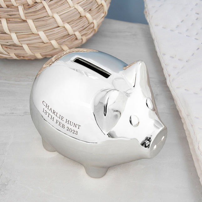 Piggy Bank - Silver Plated - Personalised