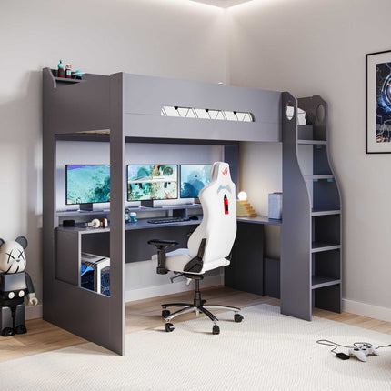 Skyhigh Gaming High Sleeper Bed with Desk - Anthracite