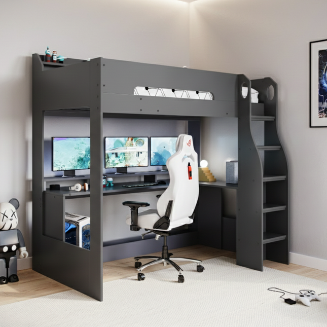 Skyhigh Gaming High Sleeper Bed with Desk - Anthracite