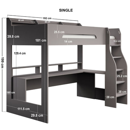 Skyhigh Gaming High Sleeper Bed with Desk - Anthracite